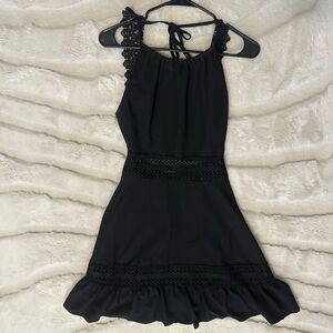 SHEIN | Black Lace Trim Halter Dress
